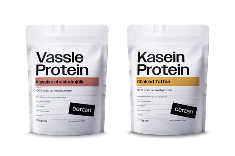 Vassleprotein och kaseinprotein från certan